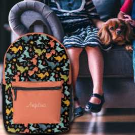 Farbenfrohes Dinosaurier-Muster Orange Schwarz Nam Bedruckter Rucksack