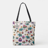 Farbenfrohes Diwali-Elefant & Diya-Muster Custom Tasche (Rückseite)