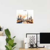 Farbenfrohes Dubai UAE Aquarell  Poster (Heimbüro)