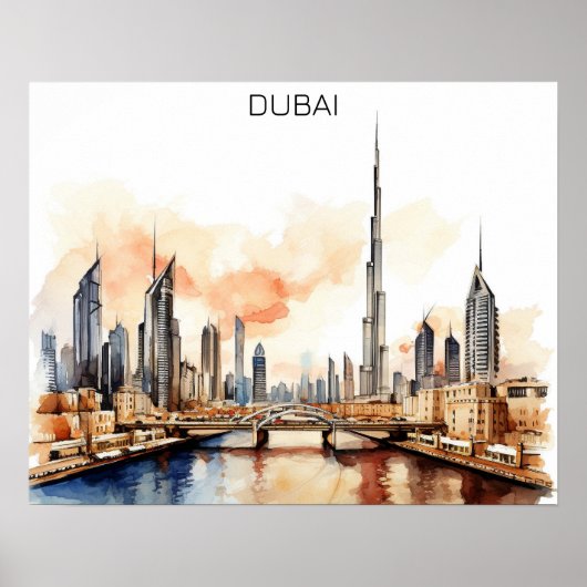 Farbenfrohes Dubai UAE Aquarell  Poster (Vorne)