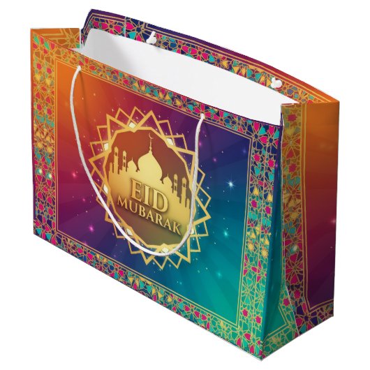 Farbenfrohes Eid Große Geschenktüte (Rückseite Schrägansicht)