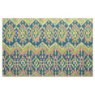 Farbenfrohes ethnisches Ikat-Muster auf Blau Stoff