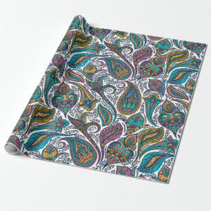 Farbenfrohes, ethnisches Paisleymuster Geschenkpapier