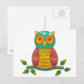 farbenfrohes Eulendesign im Retro-Stil Postkarte (Vorne/Hinten)
