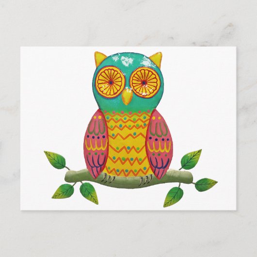 farbenfrohes Eulendesign im Retro-Stil Postkarte (Vorderseite)