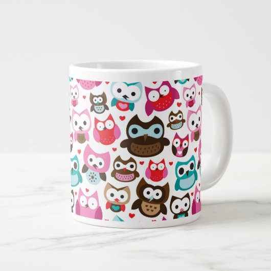 farbenfrohes Eulenmuster Jumbo-Tasse (Vorderseite Rechts)
