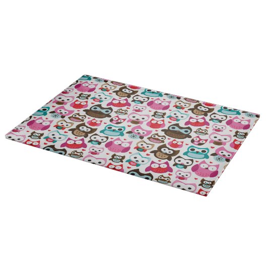 farbenfrohes Eulenmuster Schneidebrett (Ecke)