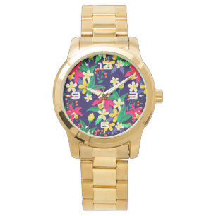 Farbenfrohes exotisches Blumen-Blatt-Muster-23021 Armbanduhr