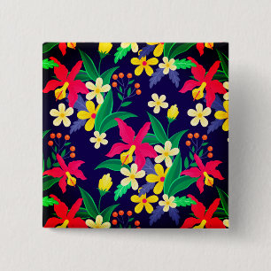 Farbenfrohes exotisches Blumen-Blatt-Muster-23021 Button