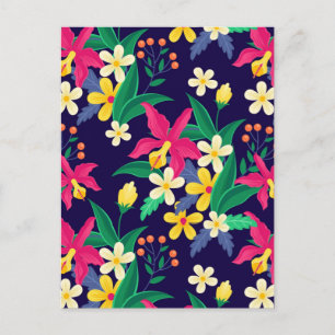 Farbenfrohes exotisches Blumen-Blatt-Muster-23021 Feiertagspostkarte