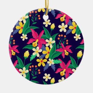 Farbenfrohes exotisches Blumen-Blatt-Muster-23021 Keramik Ornament