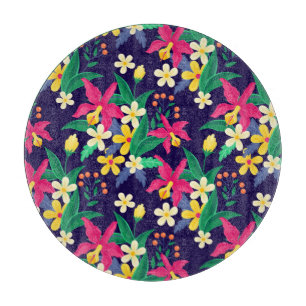 Farbenfrohes exotisches Blumen-Blatt-Muster-23021 Schneidebrett