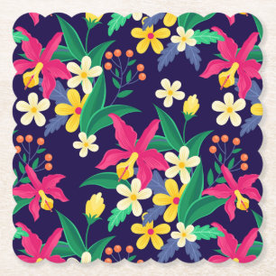 Farbenfrohes exotisches Blumen-Blatt-Muster-23021 Untersetzer