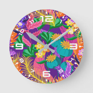 Farbenfrohes exotisches Blumenmuster-23148 Runde Wanduhr