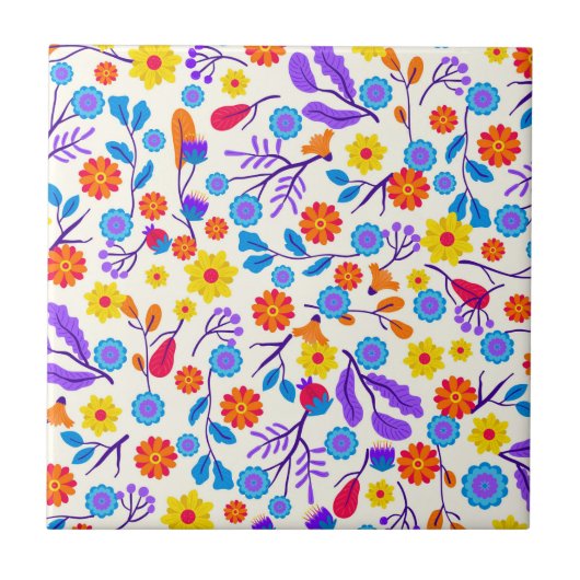 Farbenfrohes exotisches Blumenmuster-23165 Fliese (Vorderseite)
