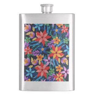 Farbenfrohes exotisches Blumenmuster-68578 Flachmann