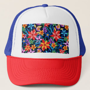 Farbenfrohes exotisches Blumenmuster-68578 Truckerkappe