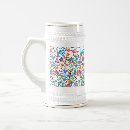 Farbenfrohes exotisches Blumenmuster Bierglas (Links)