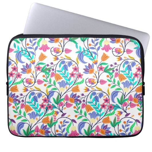 Farbenfrohes exotisches Blumenmuster Laptopschutzhülle (Vorderseite)