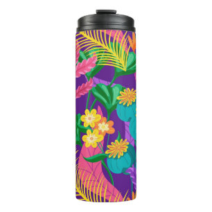 Farbenfrohes exotisches Blumenmusterdesign Thermosbecher