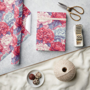 Farbenfrohes exotisches Pfingstrosen-Blumenstrauß- Geschenkpapier