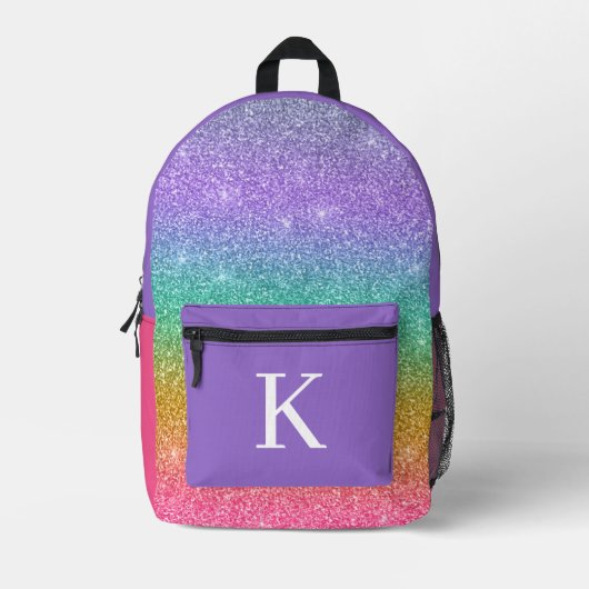 Farbenfrohes falsches Glitter Monogramm Mädchen Bedruckter Rucksack (Vorderseite)