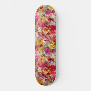 Farbenfrohes Florales Aquarell-Rosengarten-Muster Skateboard