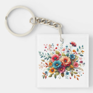 Farbenfrohes florales Blumenstrauß-Design-58576 Schlüsselanhänger