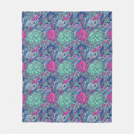 Farbenfrohes florales Doodle-Muster Fleecedecke (Vorderseite)