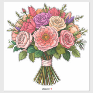 Farbenfrohes florales Hochzeitsbouquet Aufkleber