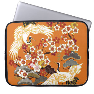 Farbenfrohes Florales Kranich-Sakura-Muster Laptopschutzhülle