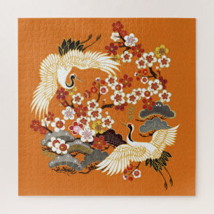Farbenfrohes florales Kranich-Sakura-Muster Puzzle
