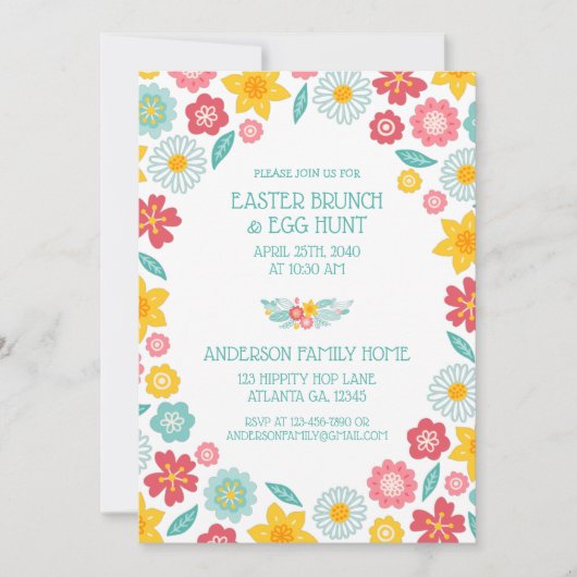 Farbenfrohes florales Muster Ostern Brunch-Suche Einladung (Vorderseite)