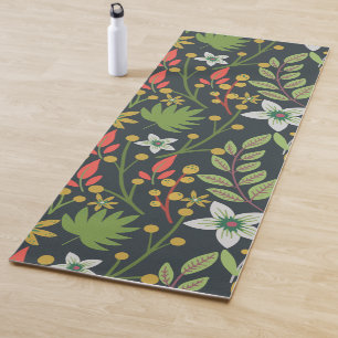 Farbenfrohes florales nahtloses Muster Blumen und  Yogamatte