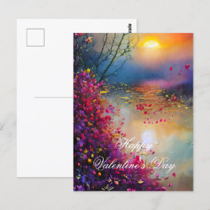 Farbenfrohes florales Sonnenuntergangs-Valentinsta Postkarte