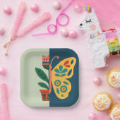 Farbenfrohes florales und Schmetterlings-Split-Gra Pappteller (Party)