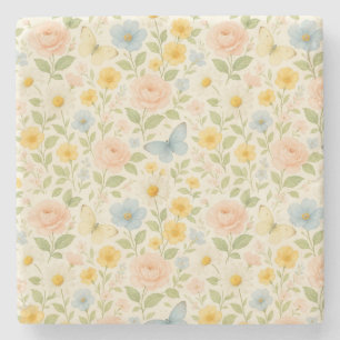 Farbenfrohes, florales Vintage-Muster mit Schmette Steinuntersetzer