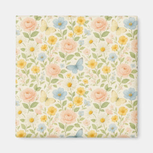 Farbenfrohes florales Vintage-Muster mit Schmetter Magnet