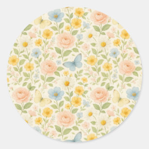 Farbenfrohes florales Vintage-Muster mit Schmetter Runder Aufkleber