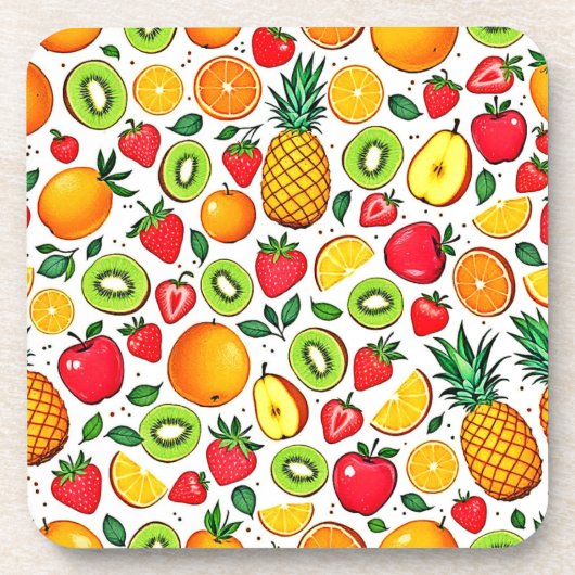 Farbenfrohes Fruchtmuster-Design Getränkeuntersetzer (Vorderseite)