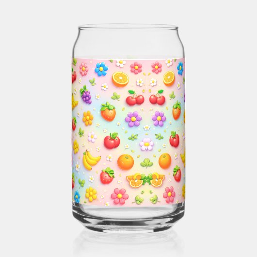 Farbenfrohes Fruchtmuster mit Blumen und Früchten Dosenglas (Rückseite)