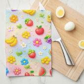 Farbenfrohes Fruchtmuster mit Blumen und Früchten Geschirrtuch (Viertel Falte)