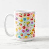 Farbenfrohes Fruchtmuster mit Blumen und Früchten Kaffeetasse (Links)