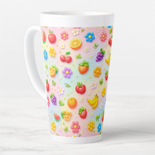 Farbenfrohes Fruchtmuster mit Blumen und Früchten Milchtasse