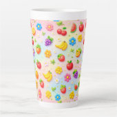 Farbenfrohes Fruchtmuster mit Blumen und Früchten Milchtasse (Vorderseite)