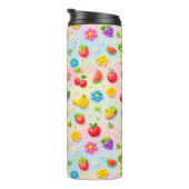 Farbenfrohes Fruchtmuster mit Blumen und Früchten Thermosbecher (Nach rechts gedreht)
