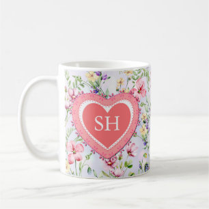 Farbenfrohes Frühlingsblumen-Aquarell-Muster-Monog Kaffeetasse