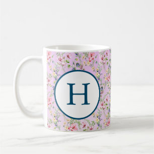 Farbenfrohes Frühlingsblumen-Aquarell-Muster-Monog Kaffeetasse