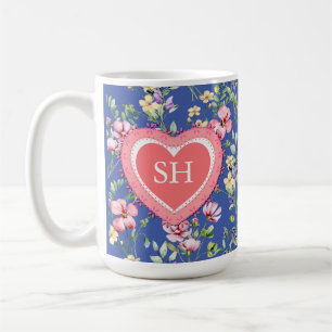 Farbenfrohes Frühlingsblumen-Aquarell-Muster-Monog Kaffeetasse
