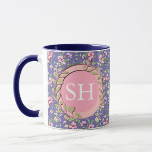 Farbenfrohes Frühlingsblumen-Aquarell-Muster-Monog Tasse